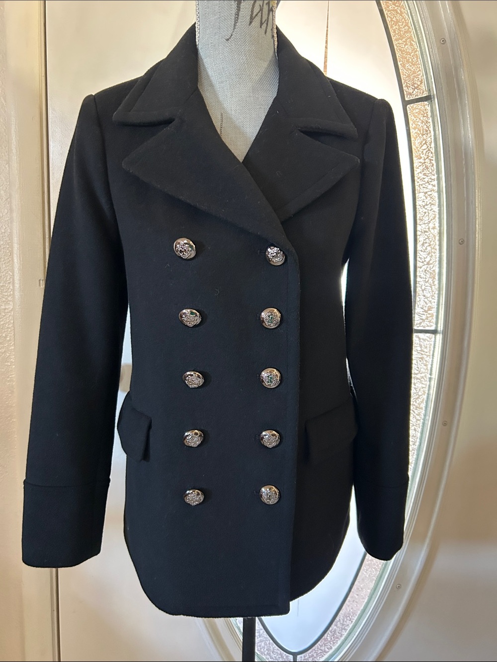 Forever 21 Black Double-Breasted Peacoat with Decorative Buttons
